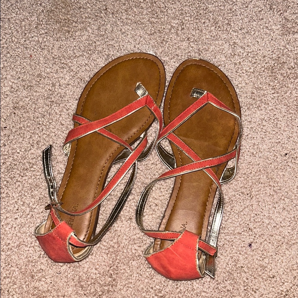 Women's Red and Gold Sandals